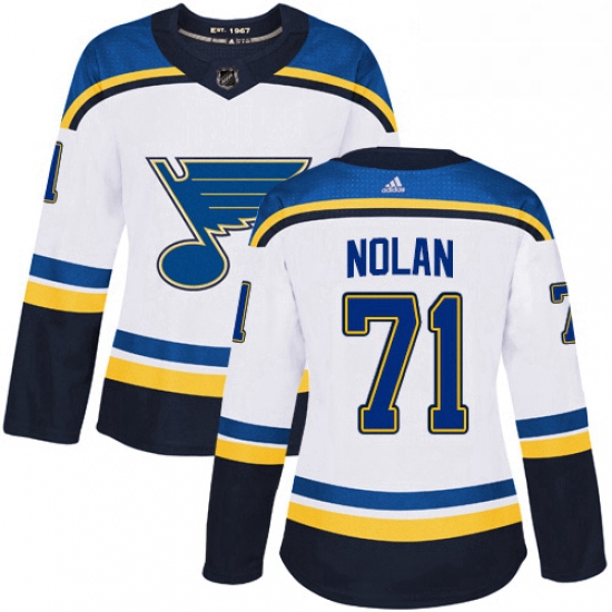 Womens Adidas St Louis Blues 71 Jordan Nolan Authentic White Away NHL Jersey