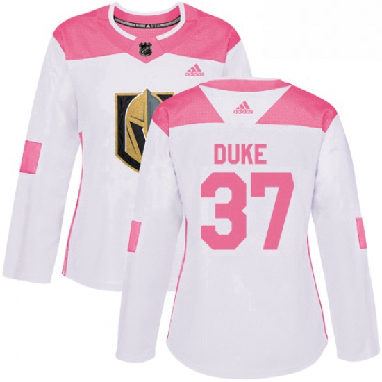 Womens Adidas Vegas Golden Knights 37 Reid Duke Authentic WhitePink Fashion NHL Jersey