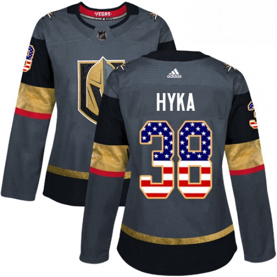 Womens Adidas Vegas Golden Knights 38 Tomas Hyka Authentic Gray USA Flag Fashion NHL Jersey