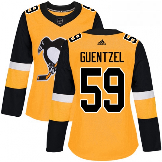 Womens Adidas Pittsburgh Penguins 59 Jake Guentzel Authentic Gold Alternate NHL Jersey