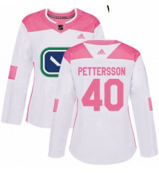 Womens Adidas Vancouver Canucks 40 Elias Pettersson White Pink Authentic Fashion Stitched NHL Jersey