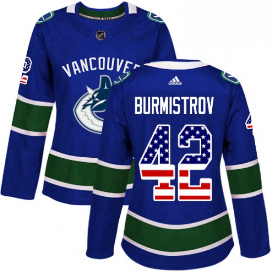 Womens Adidas Vancouver Canucks 42 Alex Burmistrov Authentic Blue USA Flag Fashion NHL Jersey