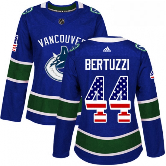 Womens Adidas Vancouver Canucks 44 Todd Bertuzzi Authentic Blue USA Flag Fashion NHL Jersey