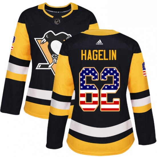 Womens Adidas Pittsburgh Penguins 62 Carl Hagelin Authentic Black USA Flag Fashion NHL Jersey