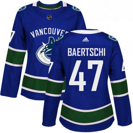 Womens Adidas Vancouver Canucks 47 Sven Baertschi Authentic Blue Home NHL Jersey