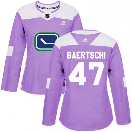 Womens Adidas Vancouver Canucks 47 Sven Baertschi Authentic Purple Fights Cancer Practice NHL Jersey