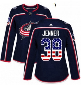 Womens Adidas Columbus Blue Jackets 38 Boone Jenner Authentic Navy Blue USA Flag Fashion NHL Jersey