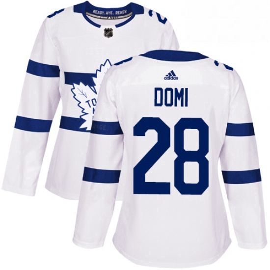 Womens Adidas Toronto Maple Leafs 28 Tie Domi Authentic White 2018 Stadium Series NHL Jersey