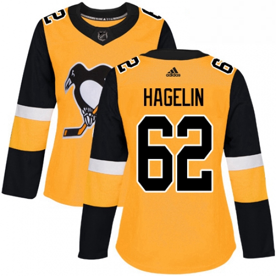 Womens Adidas Pittsburgh Penguins 62 Carl Hagelin Authentic Gold Alternate NHL Jersey