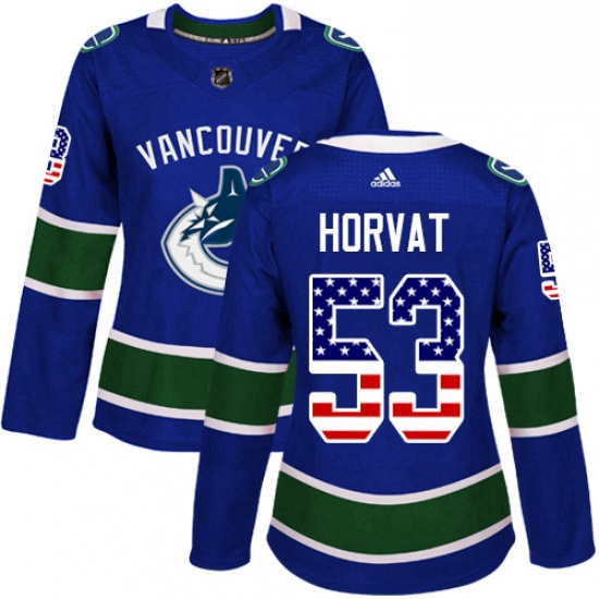 Womens Adidas Vancouver Canucks 53 Bo Horvat Authentic Blue USA 