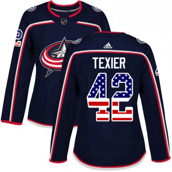 Womens Adidas Columbus Blue Jackets 42 Alexandre Texier Authentic Navy Blue USA Flag Fashion NHL Jer