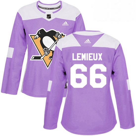 Womens Adidas Pittsburgh Penguins 66 Mario Lemieux Authentic Purple Fights Cancer Practice NHL Jerse