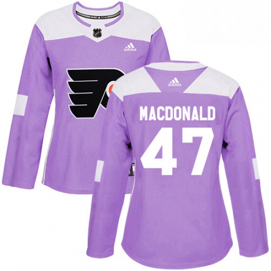 Womens Adidas Philadelphia Flyers 47 Andrew MacDonald Authentic Purple Fights Cancer Practice NHL Je