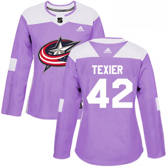 Womens Adidas Columbus Blue Jackets 42 Alexandre Texier Authentic Purple Fights Cancer Practice NHL 