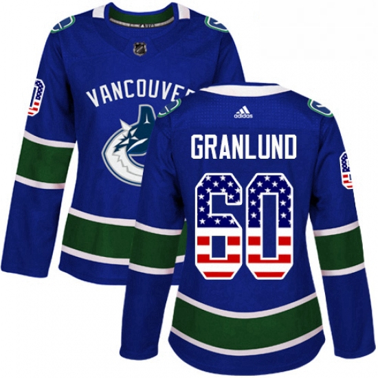 Womens Adidas Vancouver Canucks 60 Markus Granlund Authentic Blue USA Flag Fashion NHL Jersey