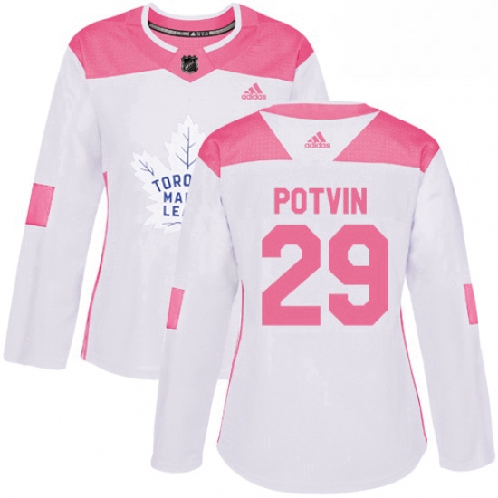 Womens Adidas Toronto Maple Leafs 29 Felix Potvin Authentic WhitePink Fashion NHL Jersey