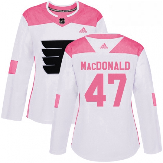 Womens Adidas Philadelphia Flyers 47 Andrew MacDonald Authentic WhitePink Fashion NHL Jersey