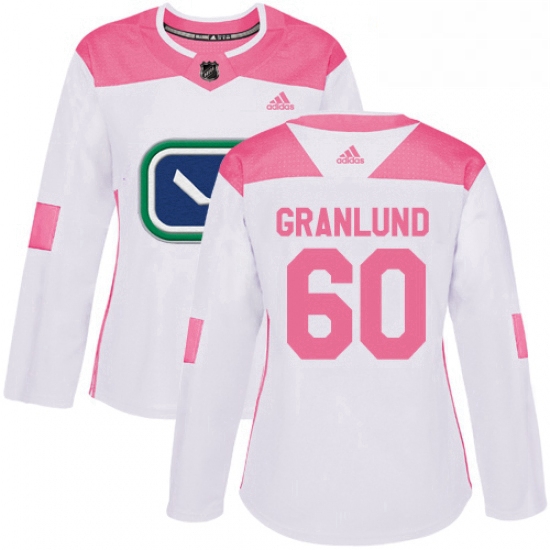 Womens Adidas Vancouver Canucks 60 Markus Granlund Authentic WhitePink Fashion NHL Jersey