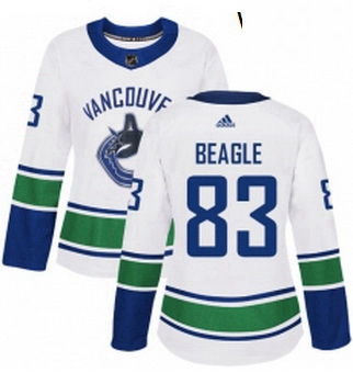 Womens Adidas Vancouver Canucks 83 Jay Beagle Authentic White Away NHL Jersey