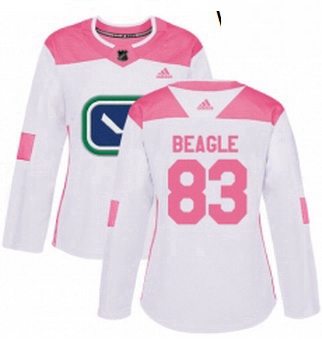 Womens Adidas Vancouver Canucks 83 Jay Beagle Authentic White Pink Fashion NHL Jersey