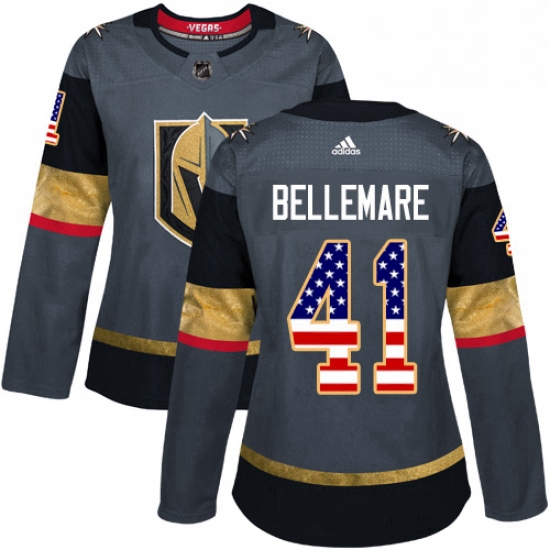 Womens Adidas Vegas Golden Knights 41 Pierre Edouard Bellemare Authentic Gray USA Flag Fashion NHL J