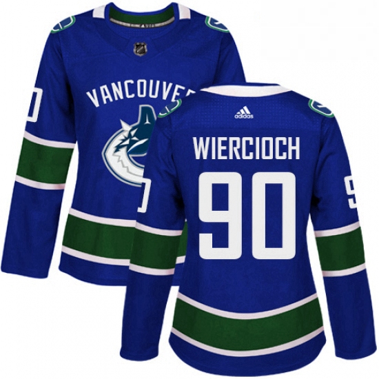 Womens Adidas Vancouver Canucks 90 Patrick Wiercioch Premier Blue Home NHL Jersey