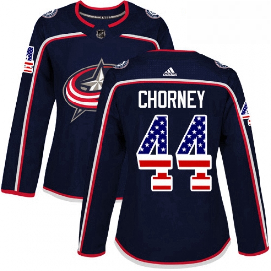 Womens Adidas Columbus Blue Jackets 44 Taylor Chorney Authentic Navy Blue USA Flag Fashion NHL Jerse