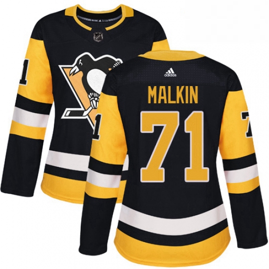 Womens Adidas Pittsburgh Penguins 71 Evgeni Malkin Authentic Black Home NHL Jersey