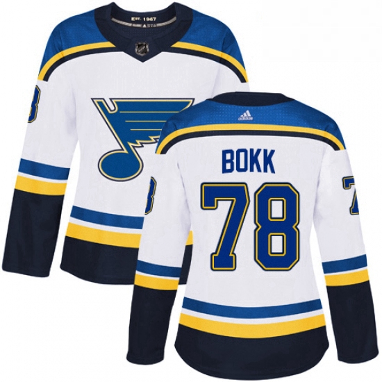 Womens Adidas St Louis Blues 78 Dominik Bokk Authentic White Away NHL Jersey