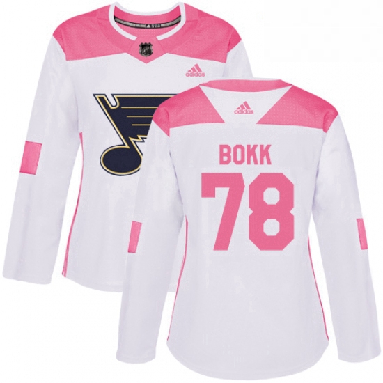 Womens Adidas St Louis Blues 78 Dominik Bokk Authentic White Pink Fashion NHL Jersey