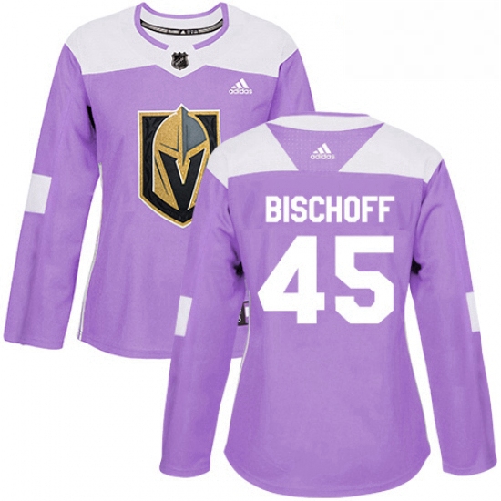 Womens Adidas Vegas Golden Knights 45 Jake Bischoff Authentic Purple Fights Cancer Practice NHL Jers