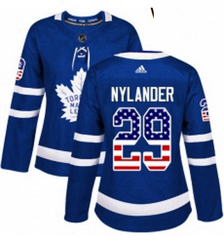 Womens Adidas Toronto Maple Leafs 29 William Nylander Authentic Royal Blue USA Flag Fashion NHL Jers