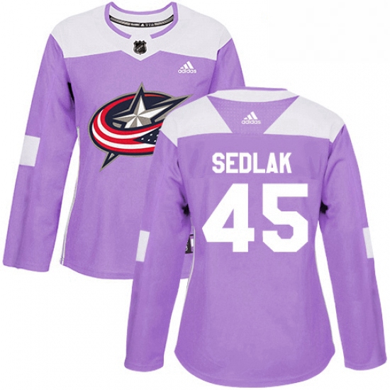 Womens Adidas Columbus Blue Jackets 45 Lukas Sedlak Authentic Purple Fights Cancer Practice NHL Jers