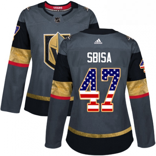 Womens Adidas Vegas Golden Knights 47 Luca Sbisa Authentic Gray USA Flag Fashion NHL Jersey