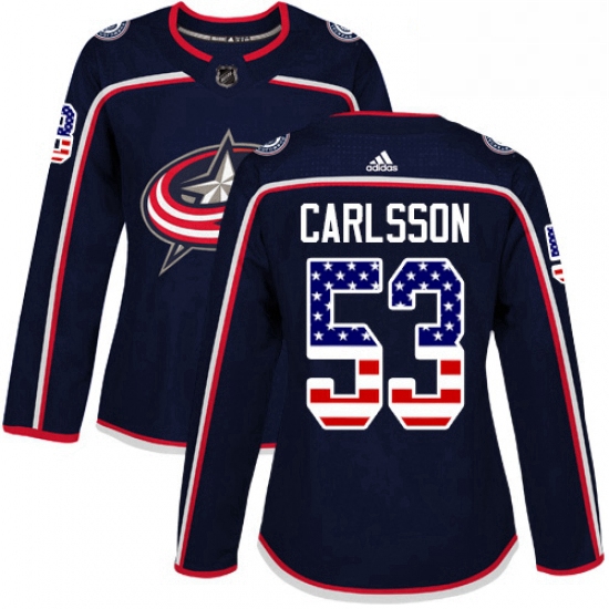 Womens Adidas Columbus Blue Jackets 53 Gabriel Carlsson Authentic Navy Blue USA Flag Fashion NHL Jer