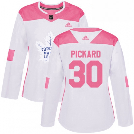 Womens Adidas Toronto Maple Leafs 30 Calvin Pickard Authentic White Pink Fashion NHL Jersey