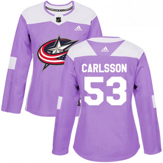 Womens Adidas Columbus Blue Jackets 53 Gabriel Carlsson Authentic Purple Fights Cancer Practice NHL 