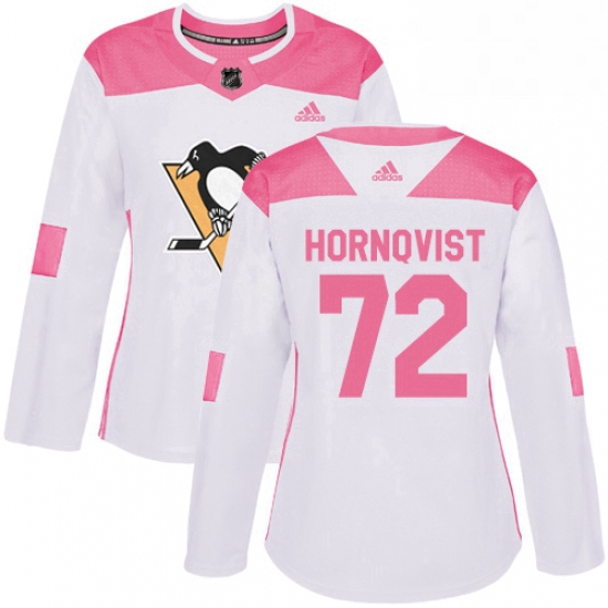 Womens Adidas Pittsburgh Penguins 72 Patric Hornqvist Authentic WhitePink Fashion NHL Jersey