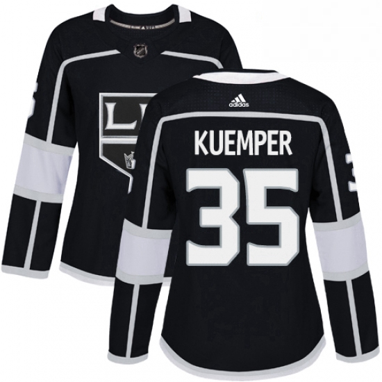 Womens Adidas Los Angeles Kings 35 Darcy Kuemper Authentic Black Home NHL Jersey