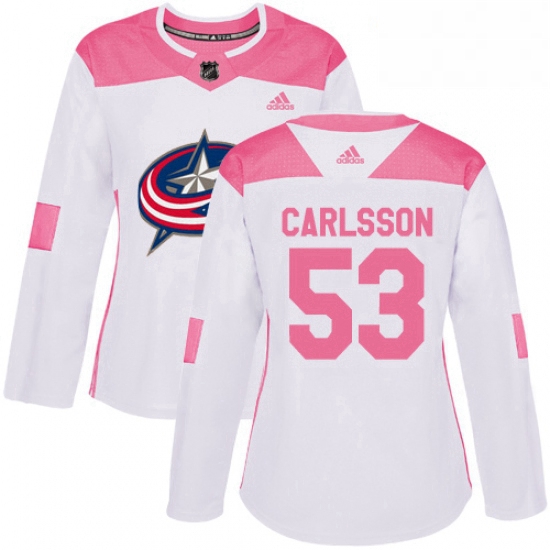 Womens Adidas Columbus Blue Jackets 53 Gabriel Carlsson Authentic WhitePink Fashion NHL Jersey