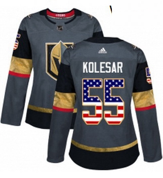 Womens Adidas Vegas Golden Knights 55 Keegan Kolesar Authentic Gray USA Flag Fashion NHL Jersey