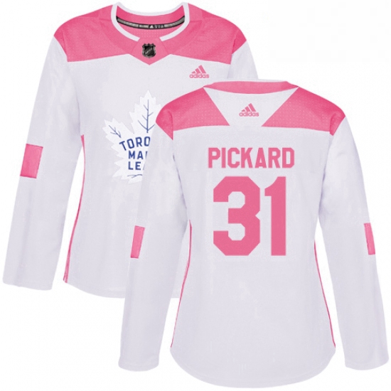 Womens Adidas Toronto Maple Leafs 31 Calvin Pickard Authentic WhitePink Fashion NHL Jersey