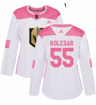 Womens Adidas Vegas Golden Knights 55 Keegan Kolesar Authentic WhitePink Fashion NHL Jersey