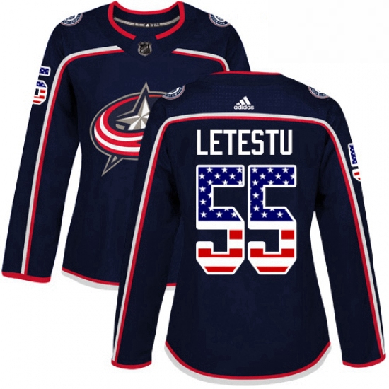 Womens Adidas Columbus Blue Jackets 55 Mark Letestu Authentic Navy Blue USA Flag Fashion NHL Jersey