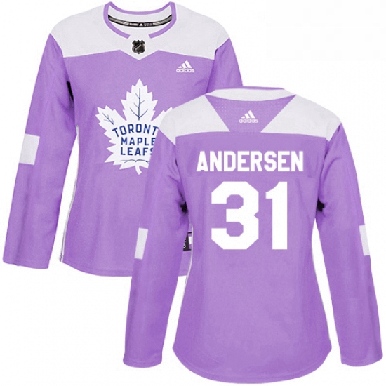 Womens Adidas Toronto Maple Leafs 31 Frederik Andersen Authentic Purple Fights Cancer Practice NHL J