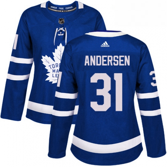 Womens Adidas Toronto Maple Leafs 31 Frederik Andersen Authentic Royal Blue Home NHL Jersey