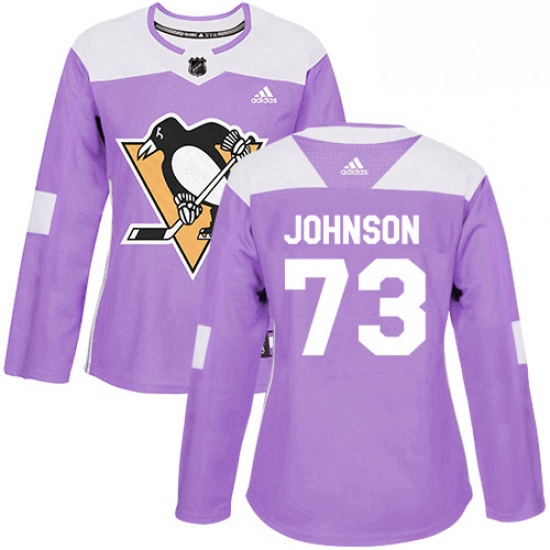 Womens Adidas Pittsburgh Penguins 73 Jack Johnson Authentic Purple Fights Cancer Practice NHL Jersey