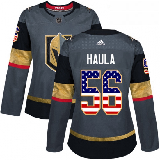 Womens Adidas Vegas Golden Knights 56 Erik Haula Authentic Gray USA Flag Fashion NHL Jersey