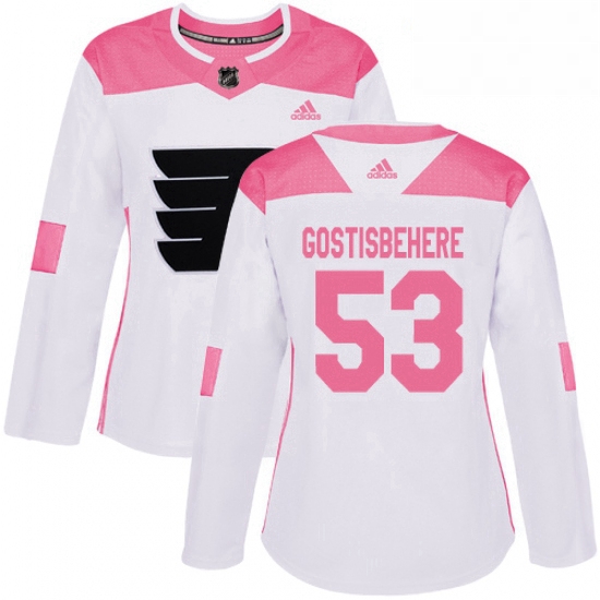 Womens Adidas Philadelphia Flyers 53 Shayne Gostisbehere Authentic WhitePink Fashion NHL Jersey