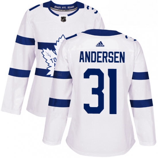 Womens Adidas Toronto Maple Leafs 31 Frederik Andersen Authentic White 2018 Stadium Series NHL Jerse